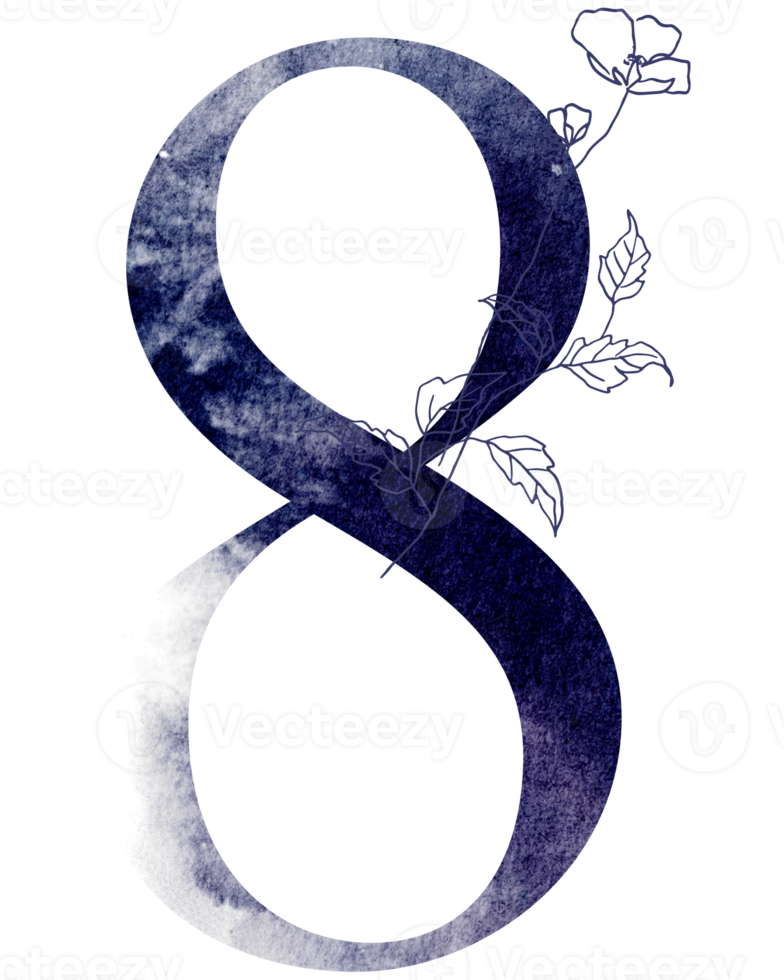 Alphabet and number flower watercolor wedding letter png