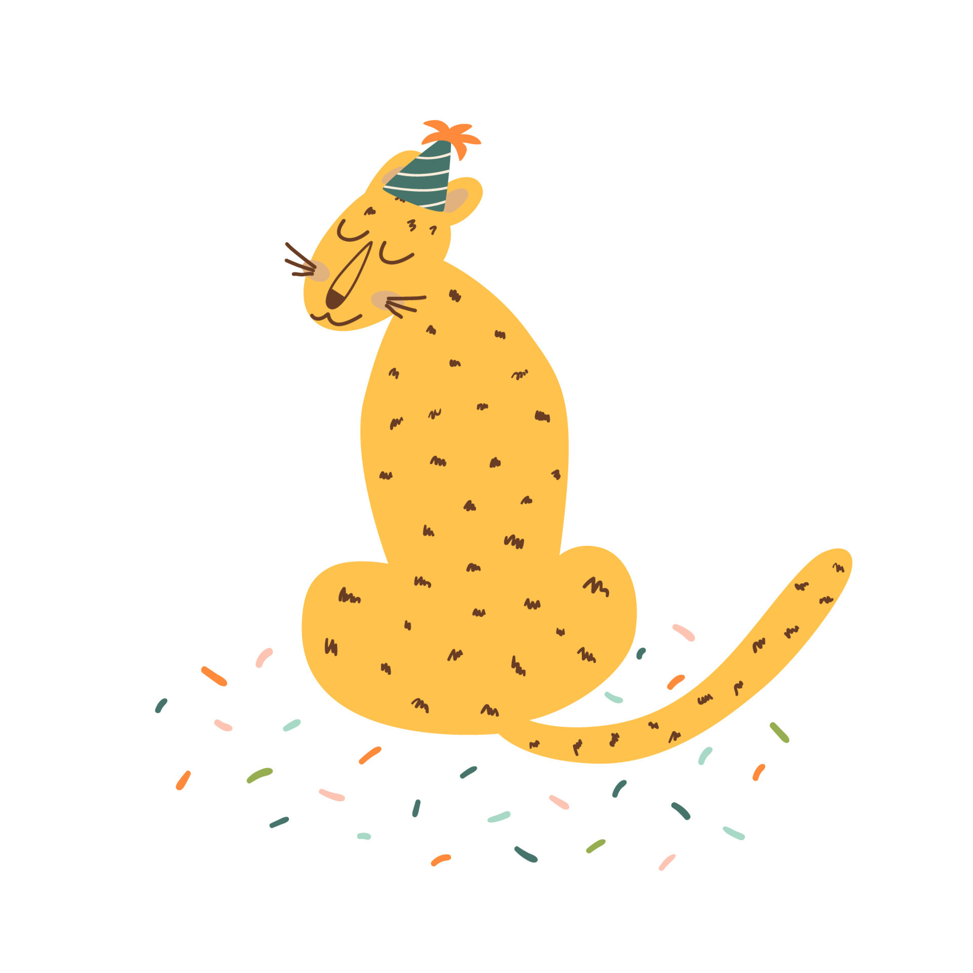 Jungle party. Birthday jaguar. Party leopard isolated graphic element