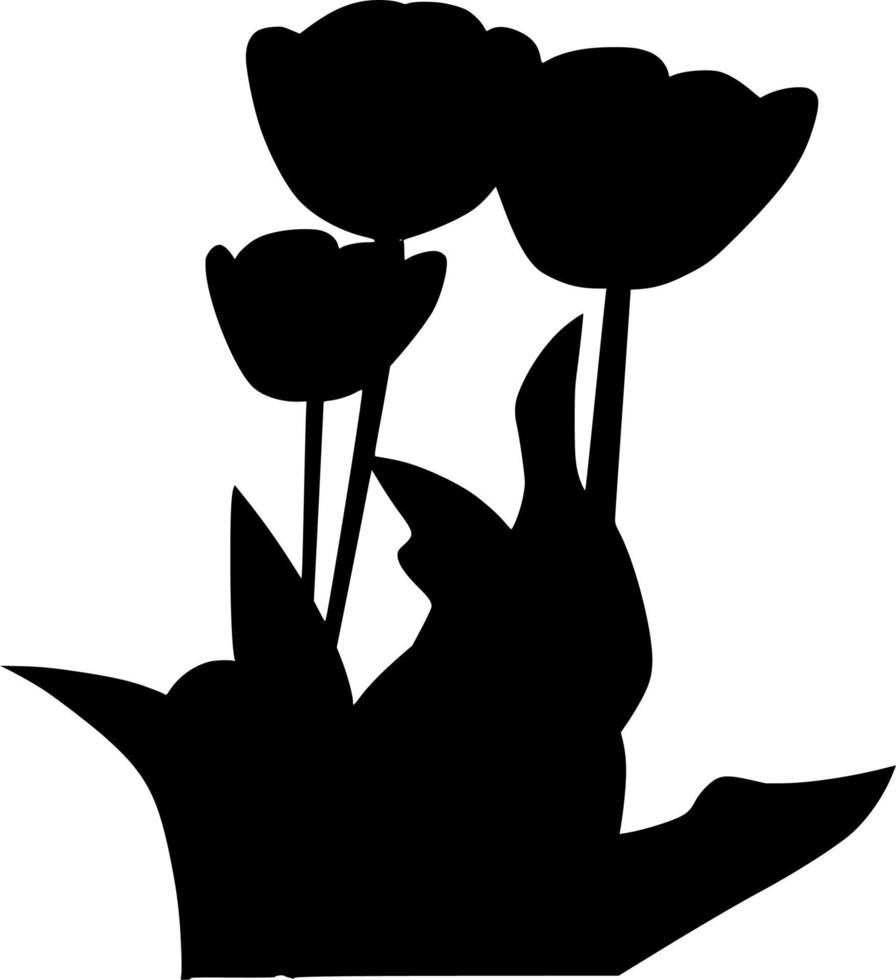 Vector silhouette of tulips on white background