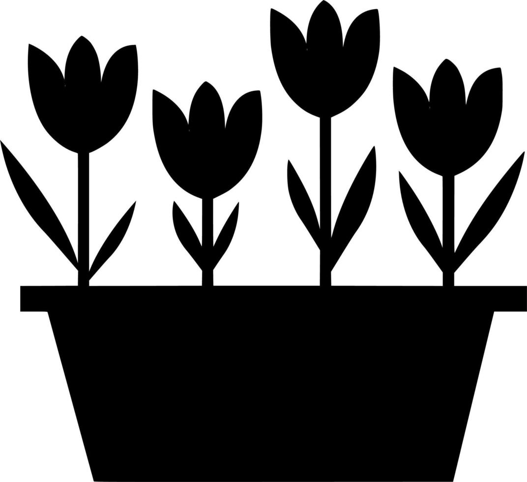 Vector silhouette of tulips on white background