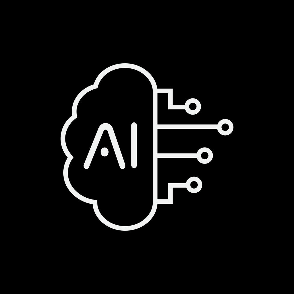 artificial intelligence icon set in line style, machine learning, smart robotic and cloud computing network digital AI technology internet solving algorithm vector illustration