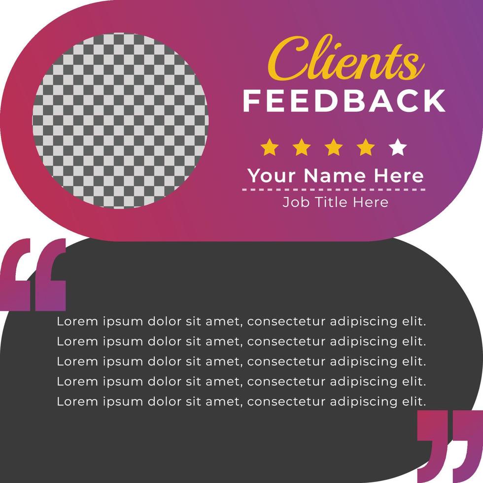 Client or customer review testimonial social media post. Customer or client service feedback review post design template vector