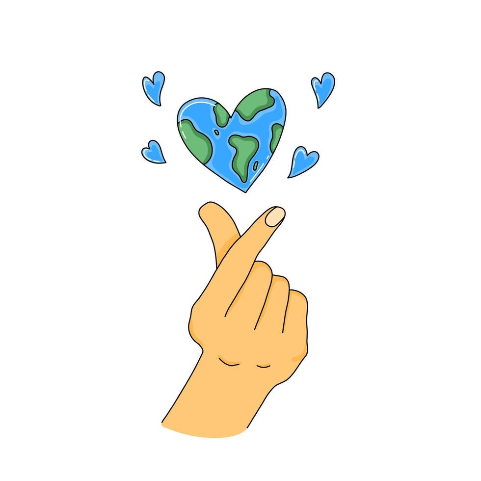 Happy Earth Day Vector Illustration Save the Planet Clean and Healthy Love Gesture with Heart shaped Earth Planet