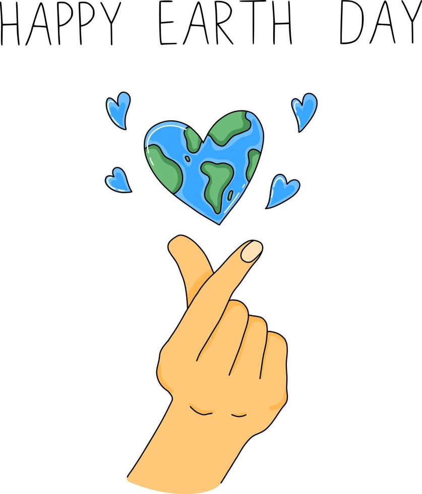 Happy Earth Day Greeting Card Vector Illustration Save the Planet Clean and Healthy Love Gesture with Heart shaped Earth Planet