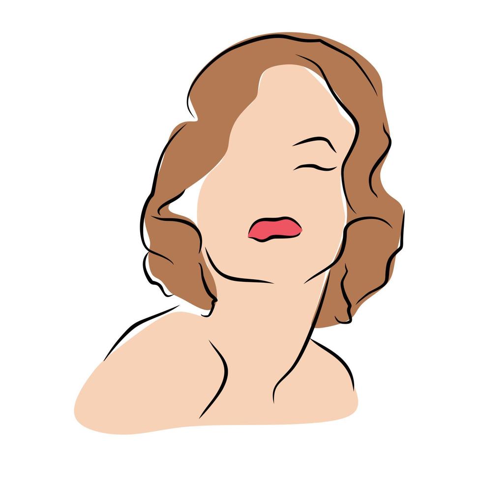 un dibujo de un mujer con marrón pelo y un rojo labio y mujer vector ilustración cara logo y dama cara vector diseño dama fondo de pantalla diseño para perfil o retrato de un mujer
