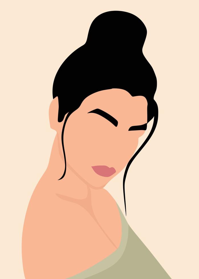 vector un belleza niña y niña retrato ilustrado con verde vestir y rojo labio o niña cara vector y belleza dama fondo de pantalla diseño y Moda niña vector diseño cara