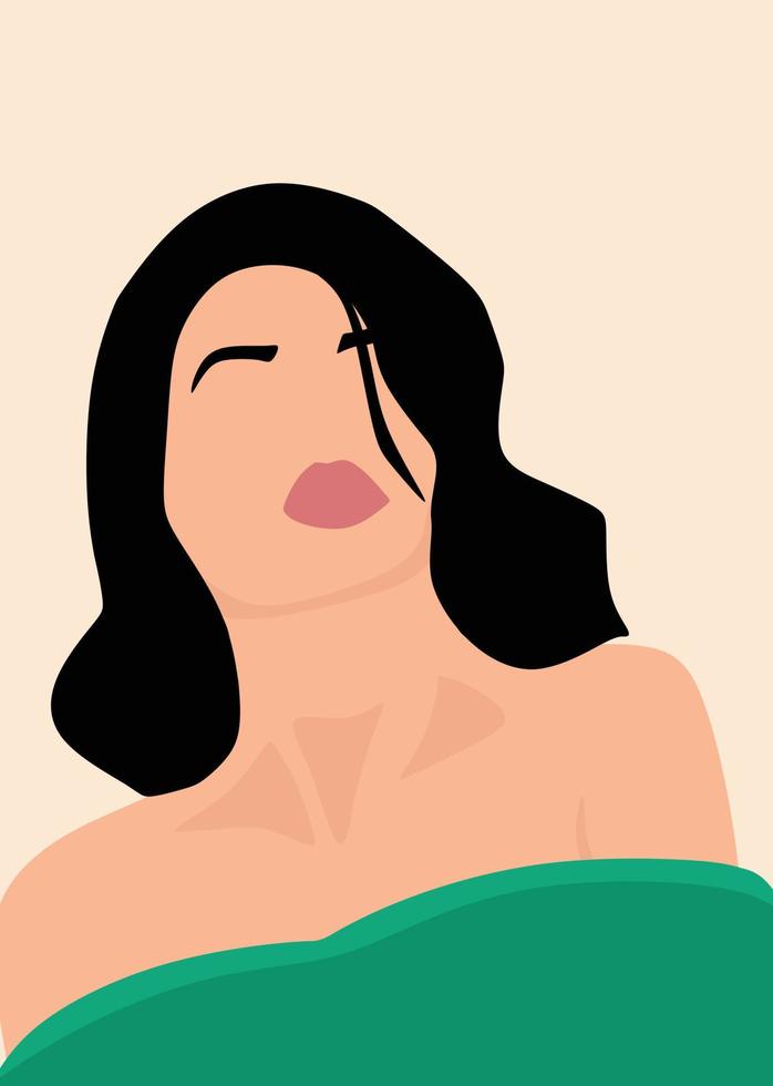 un mujer con un verde vestir y vector un belleza niña y retrato ilustrado y mujer cara vector diseño