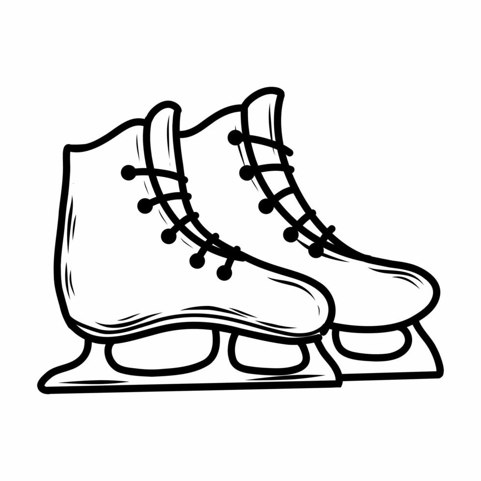 Ice skates for hockey or figure skating. Vector doodle illustration. Sports equipment.