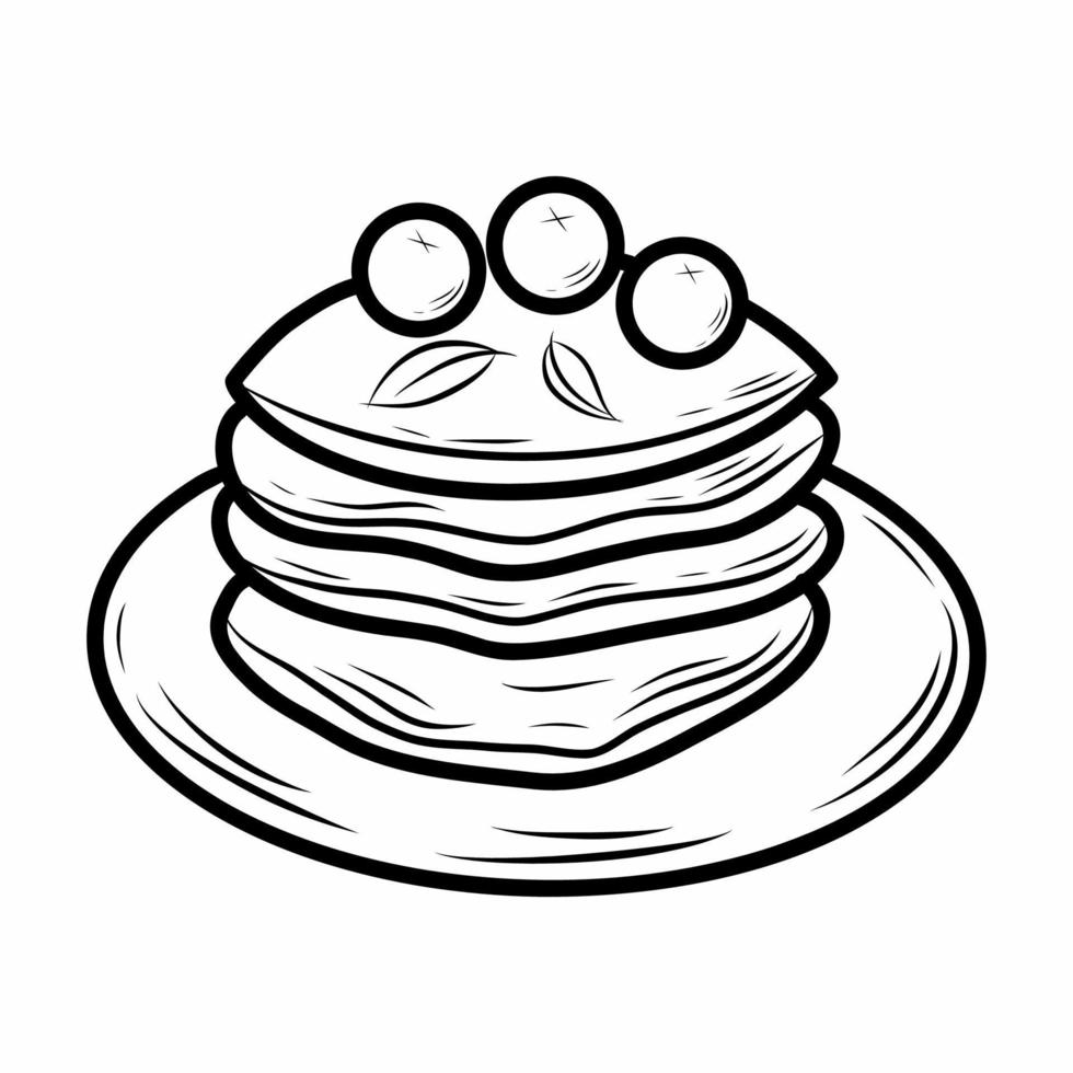 Pancakes with berries on plate. Delicious and healthy breakfast. vector