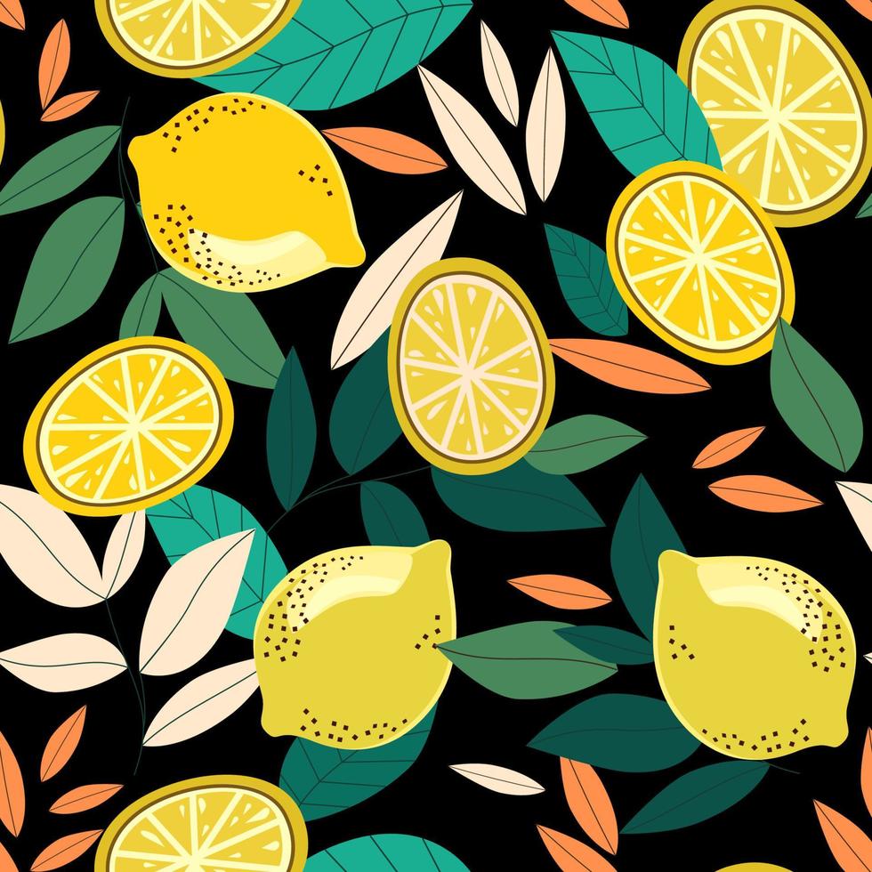 Seamless botanical pattern with lemons and leaves vector