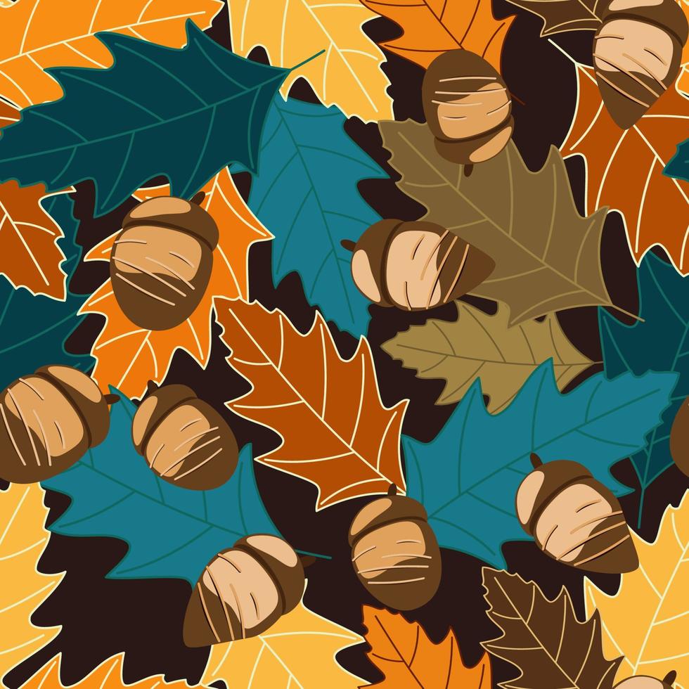 Seamless botanical pattern with autumn oak leaves and acorns vector