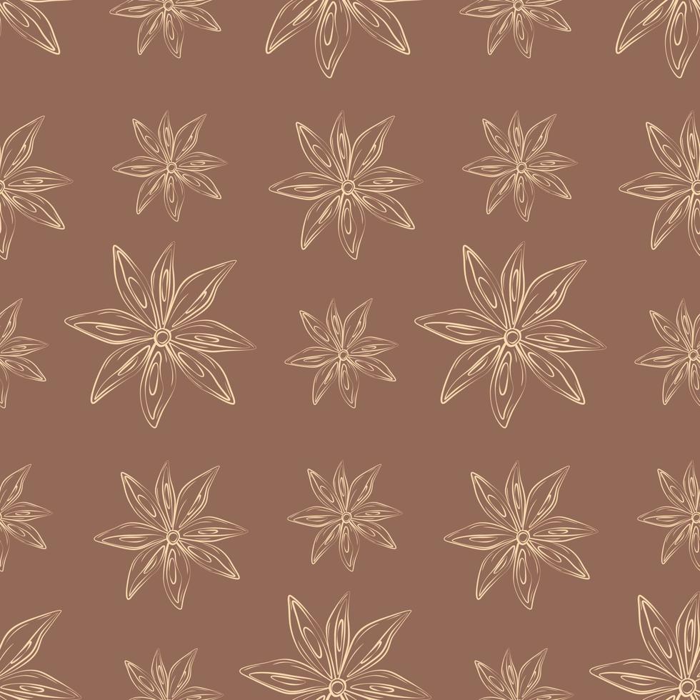 Seamless pattern of anise stars on a backdrop in trendy brown shade. Spicy for coffee or mulled wine vector