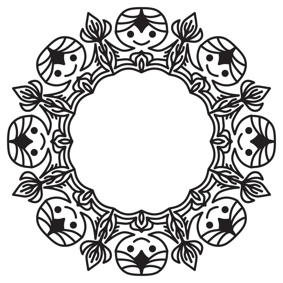 Abstract round frame stencil with floral and emoticon ornament vector