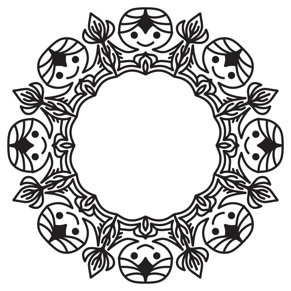 Abstract round frame stencil with floral and emoticon ornament vector