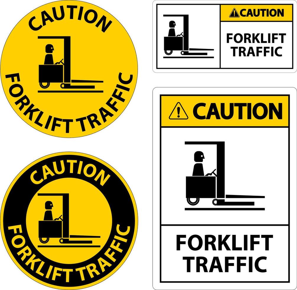 Precaución señal de piso de tráfico de carretillas elevadoras sobre fondo blanco. vector