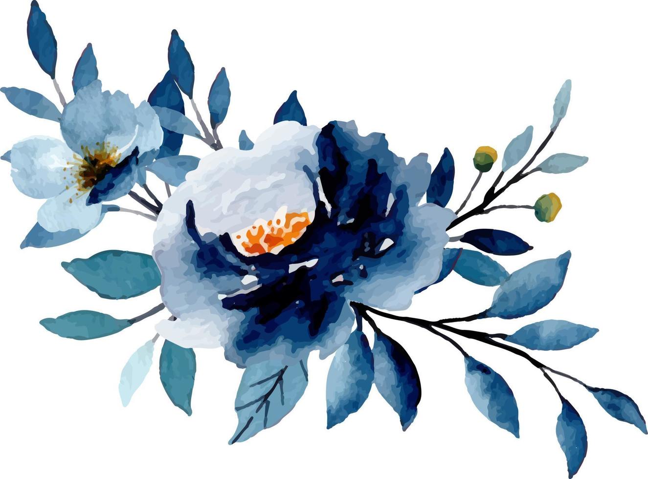 Blue flower bouquet with watercolor for background, wedding, fabric, textile, greeting, card, wallpaper, banner, sticker, decoration etc. vector