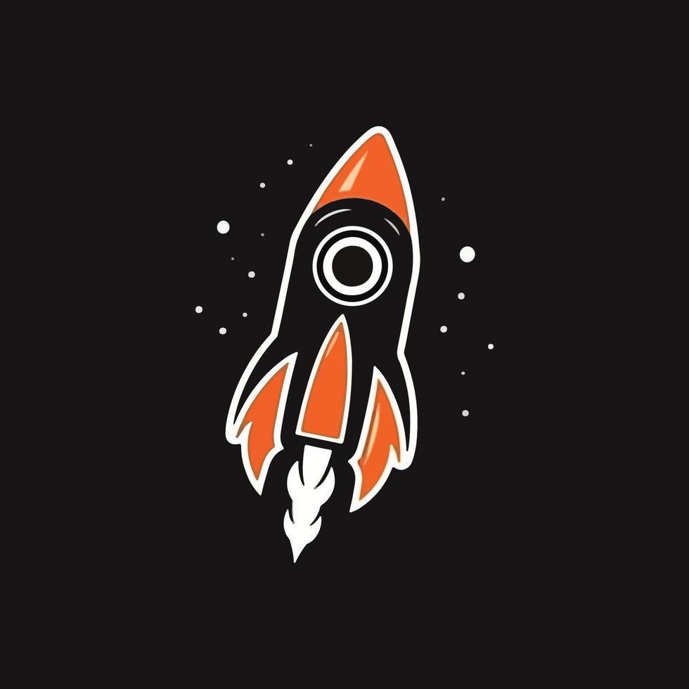 Space rocket launch and flies. Rocket ship retro vintage vector illustration.