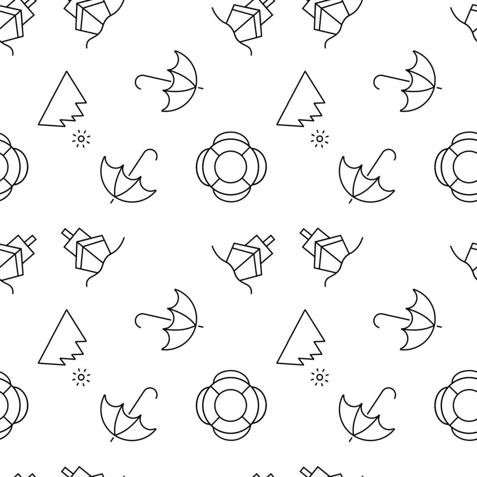 Seamless monochrome repeating pattern of umbrella, life line, ship, mountain vector