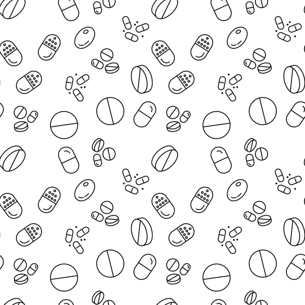 Meds, Tablets and Drugs for Treatment Seamless Pattern for Printing and Wrapping vector