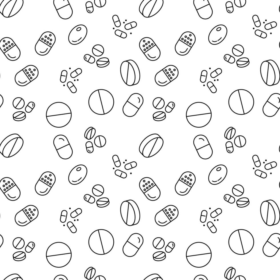 Meds, Tablets and Drugs for Treatment Seamless Pattern for Printing and Wrapping vector