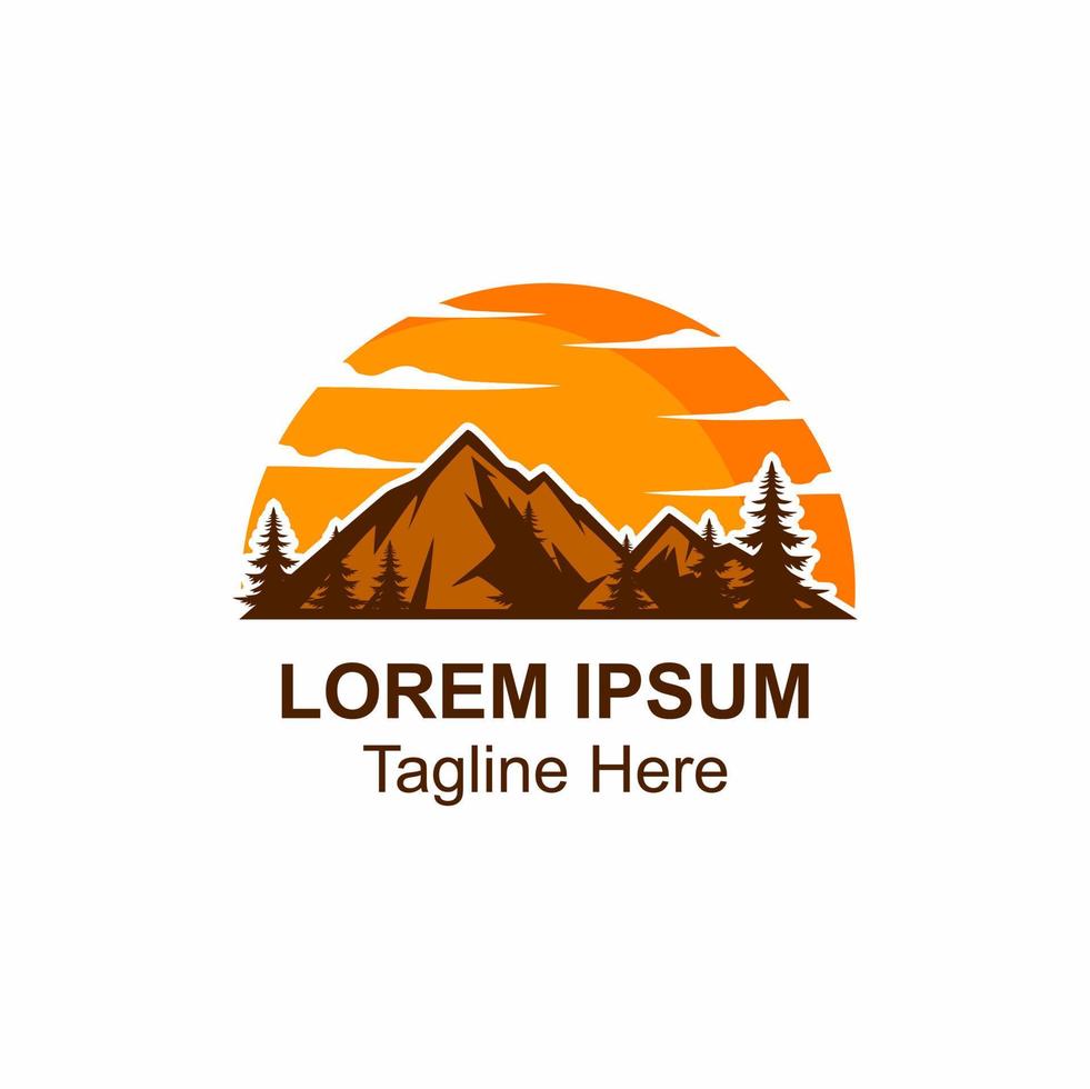 mountain with sunset icon logo vector