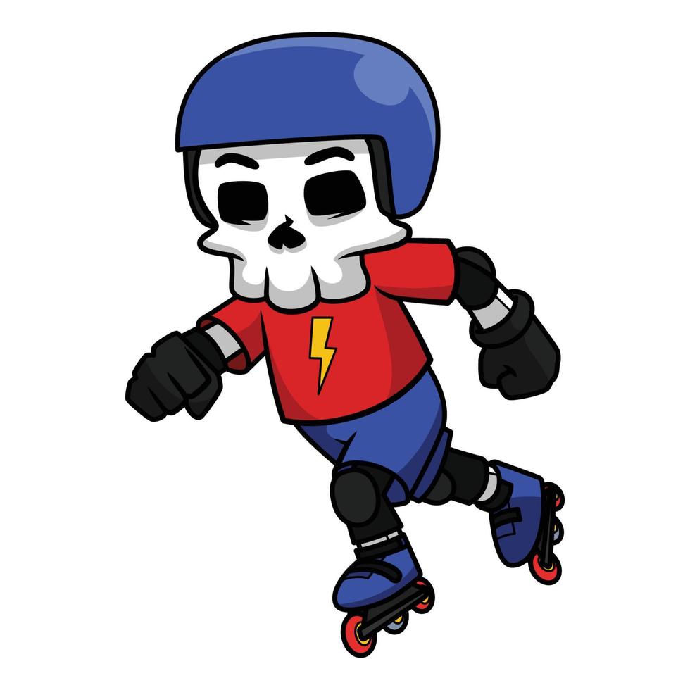 Skull Roller Blader Plays With A Fully Equipped. Skull Cartoon. vector