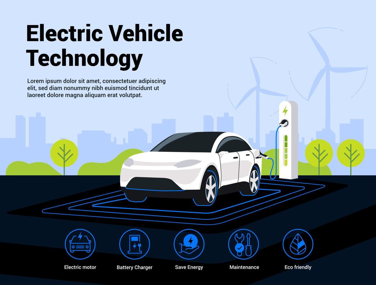 Electric Vehicle Technology Illustration vector