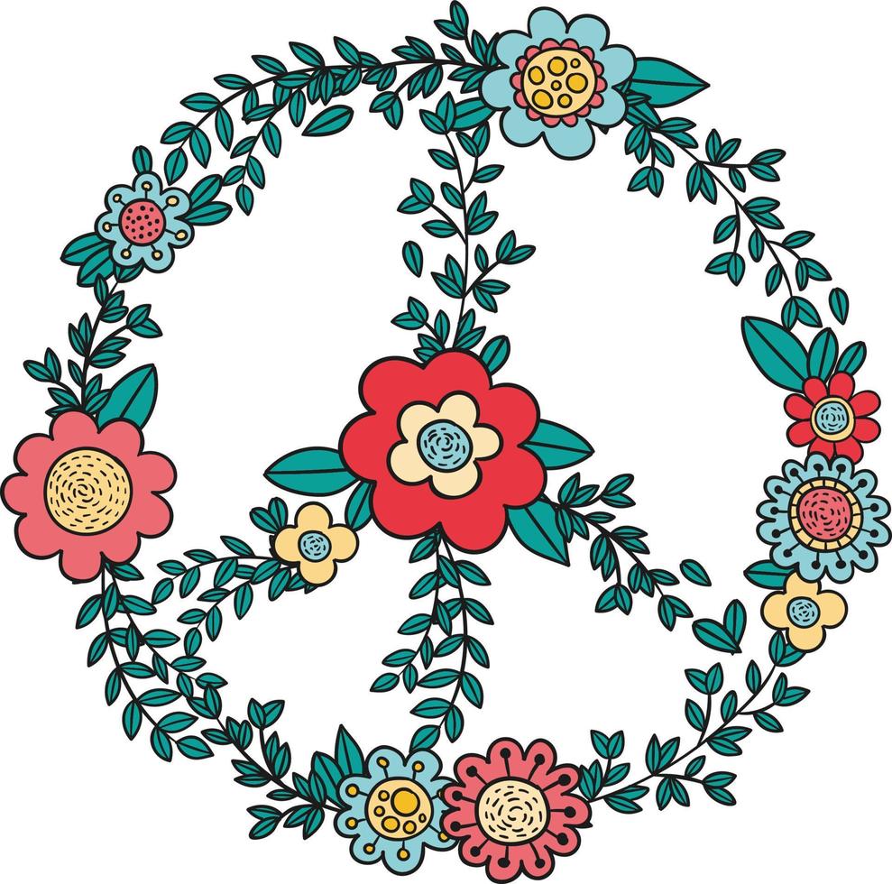 vector ilustración de un manojo de vistoso flores formando un símbolo de paz