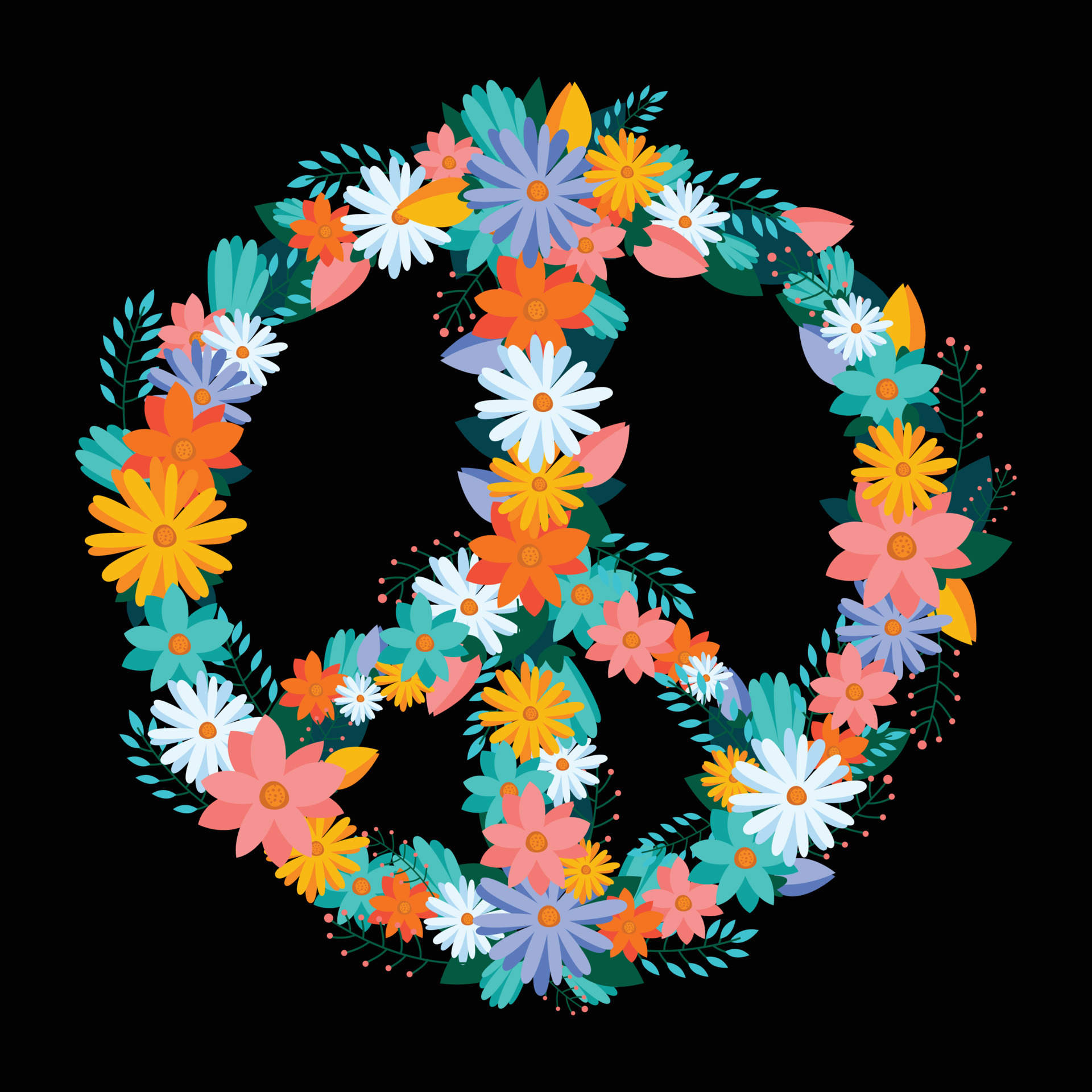 Vector illustration of a bunch of colorful flowers forming a symbol of