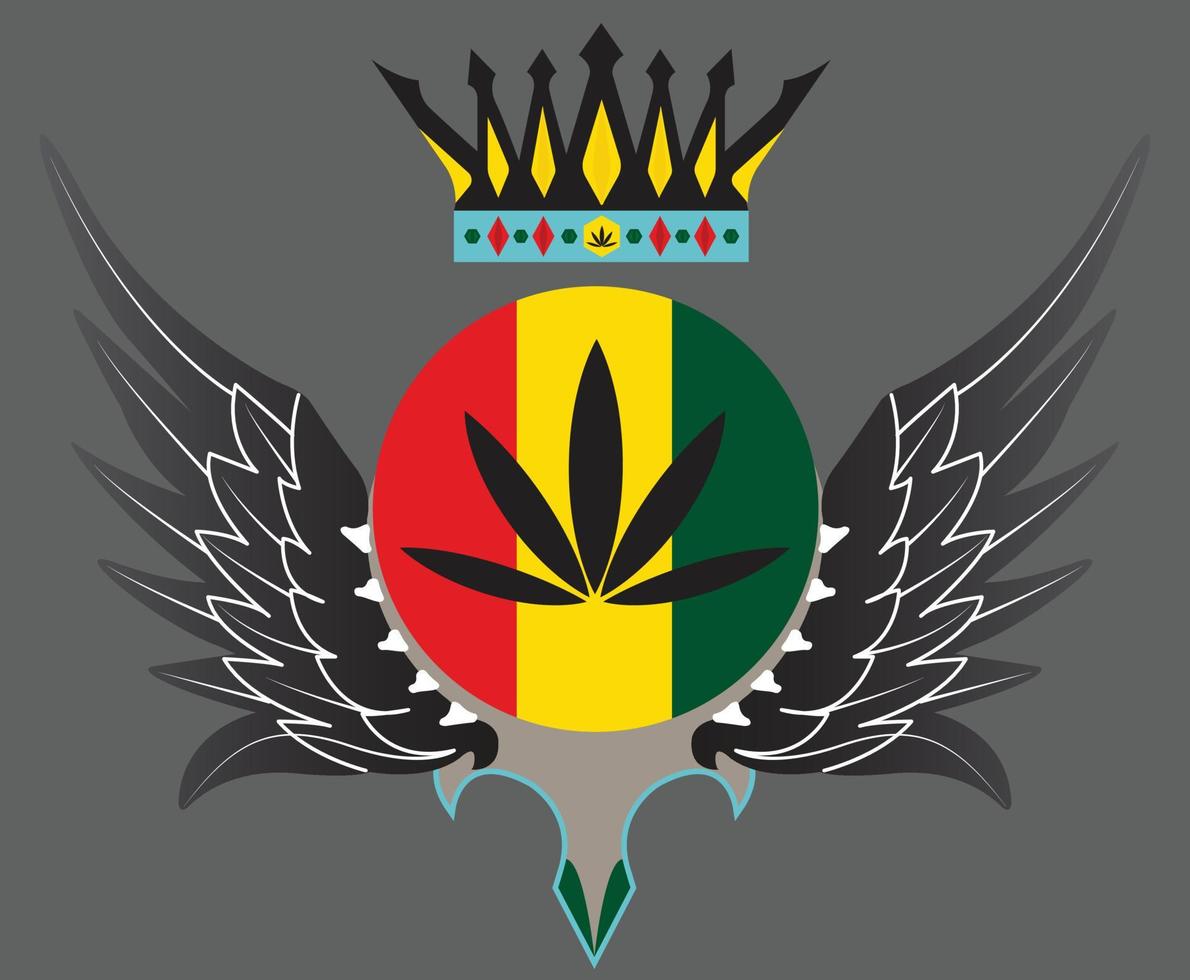 A logo for reggae with wings and a crown with the word reggae on it. weed logo, wings, king crown, ganja logo. vector