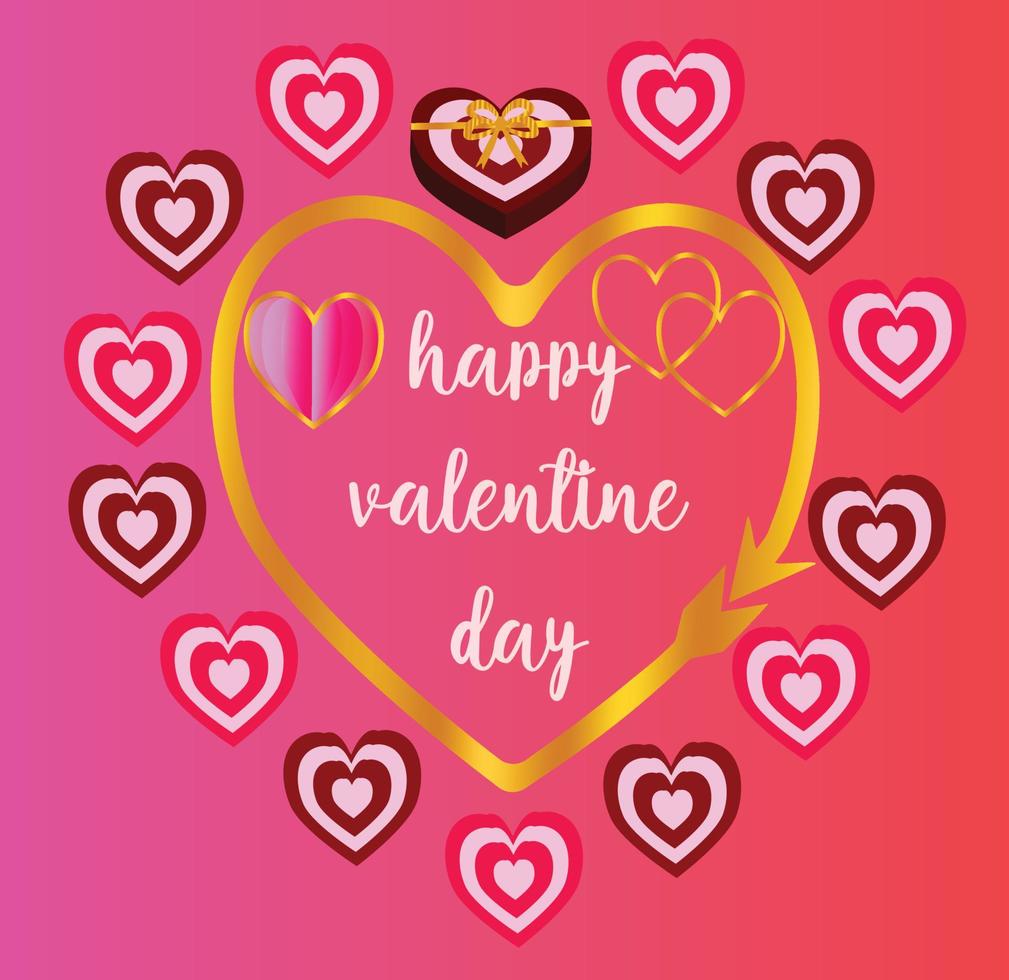 A pink background with hearts and the words Happy Valentine's Day. A pink and gold background for Valentine's Day. Designs for fathers, mothers, valentines, teachers and every love related day. vector