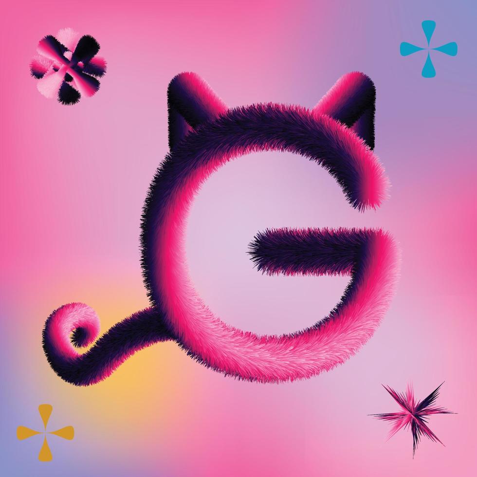 Tik Tok logo, leo symbol . Tail, ears. flower vector. A pink letter g with a cat on it vector