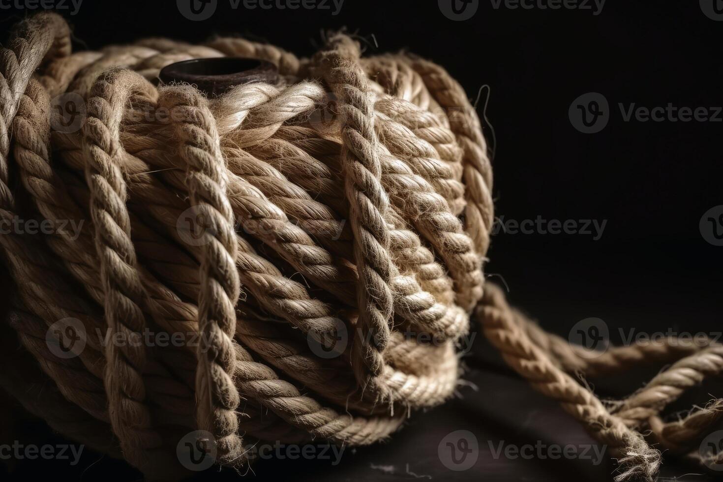 Braided rope on a roll background texture created with technology. photo