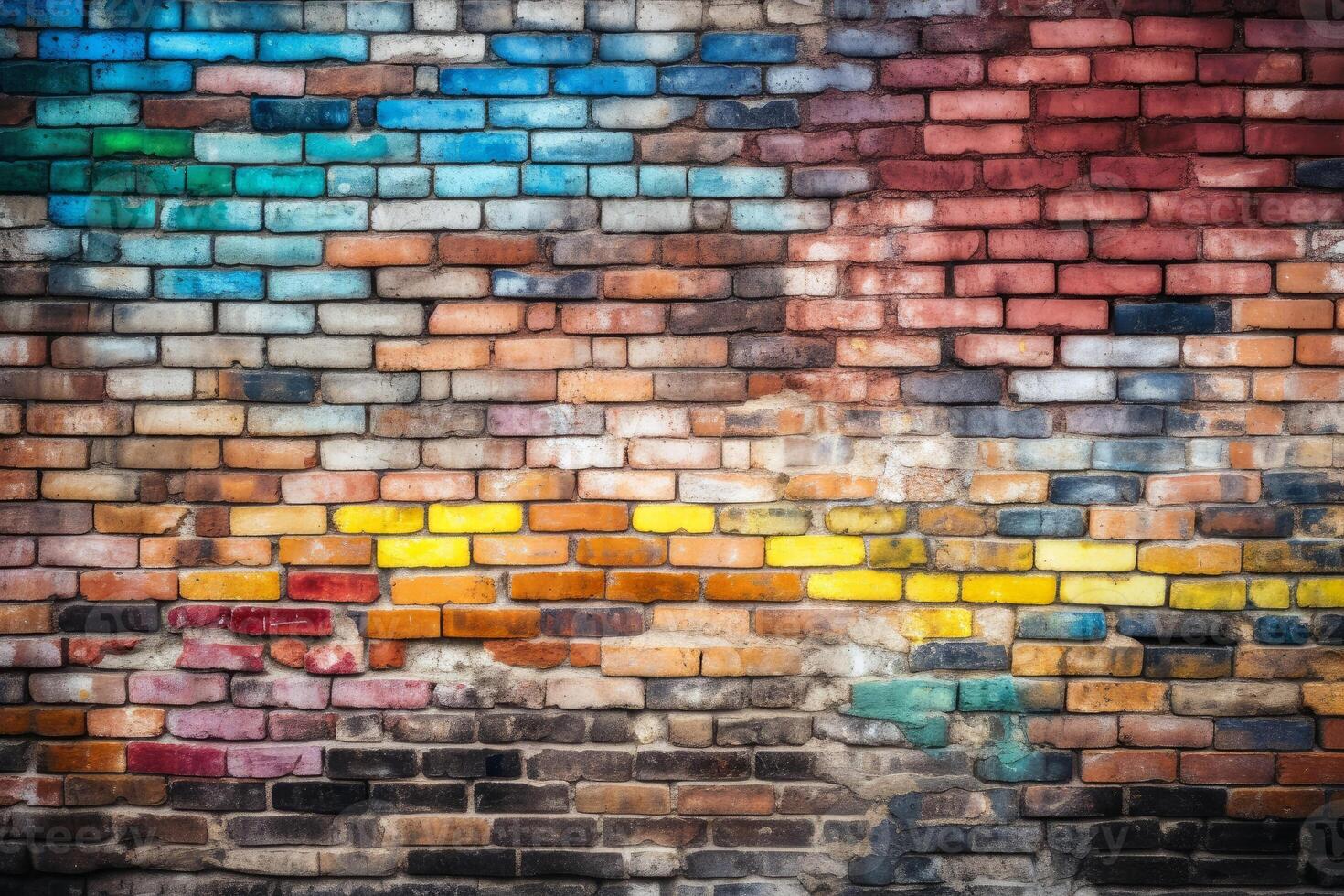 Colorful brick wall background texture created with technology. photo