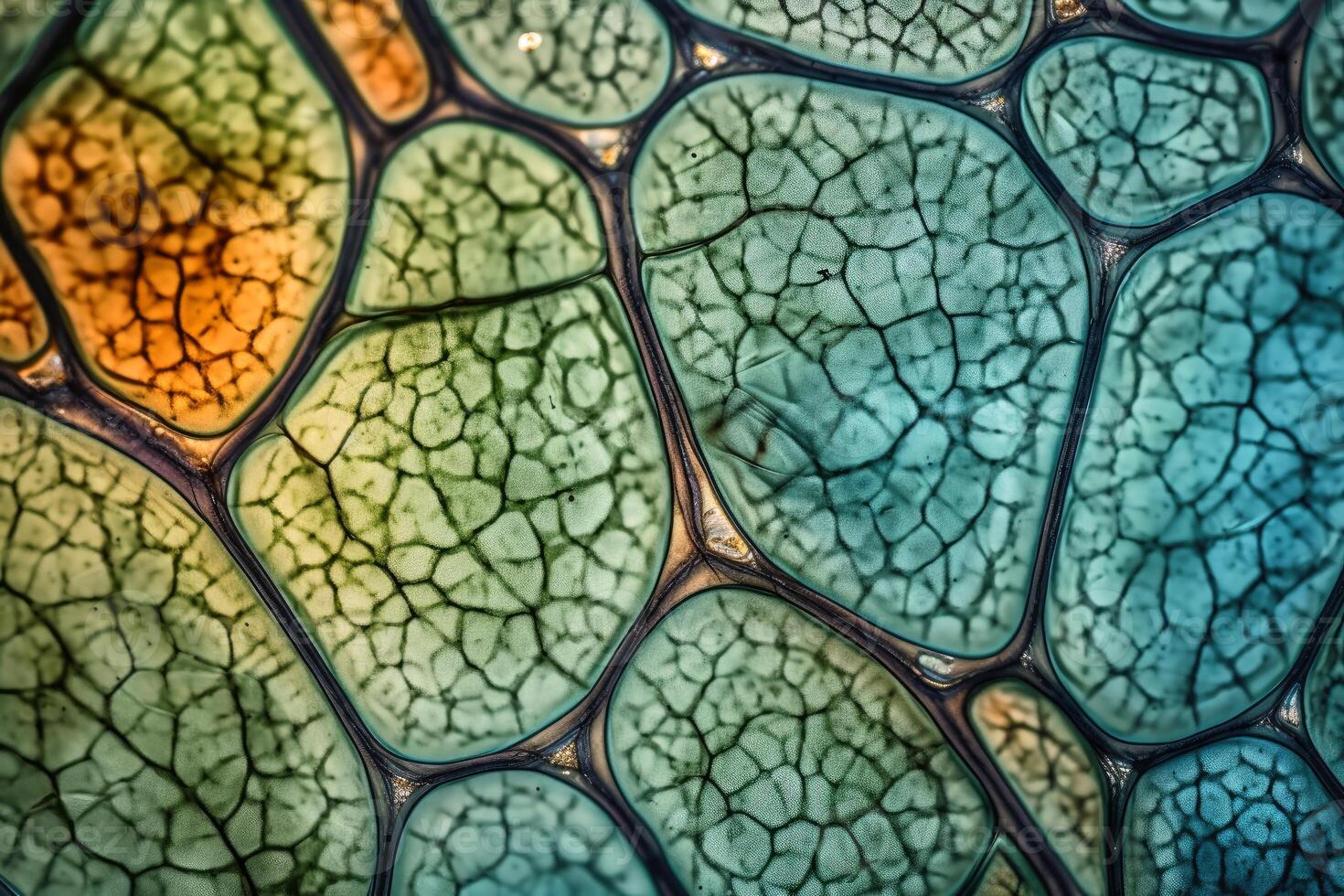 Closeup of plant cell structures background created with technology. photo
