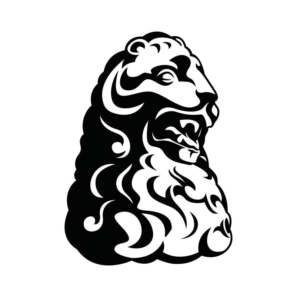 A lion head with a lion head in black and white. vector