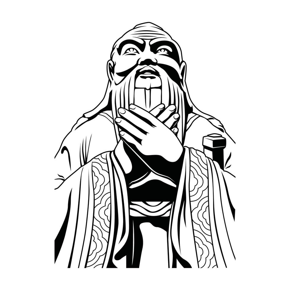 konfusius kong hu cu statue outline vector