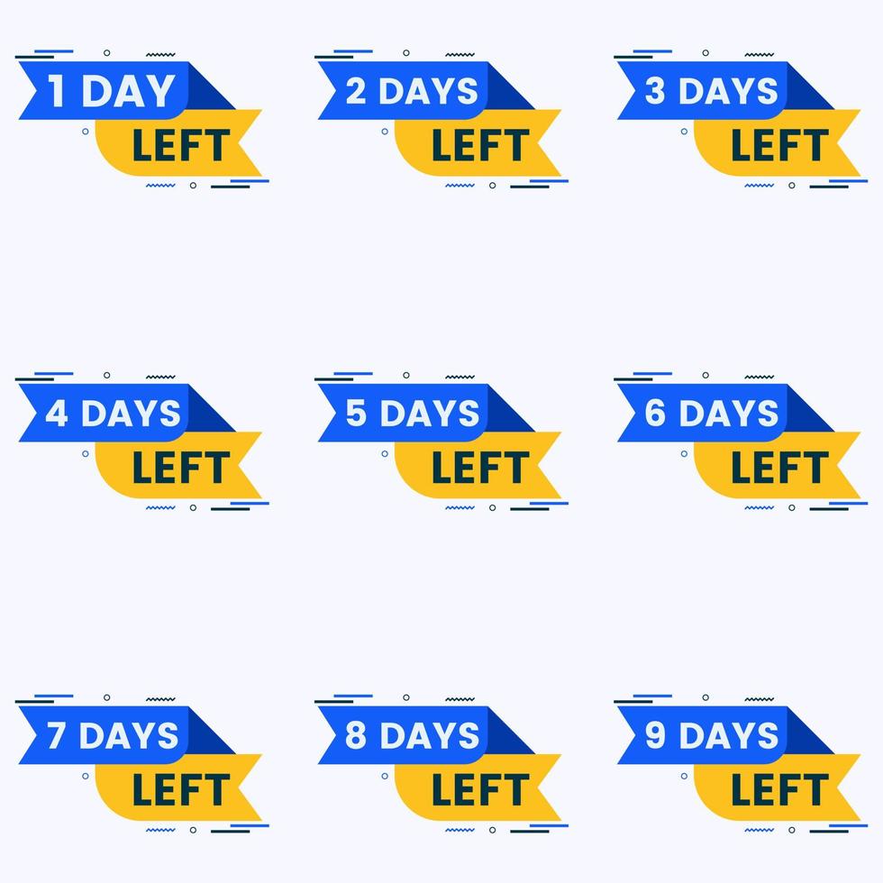 number of days left countdown banner 1 day to 9 days left label set vector