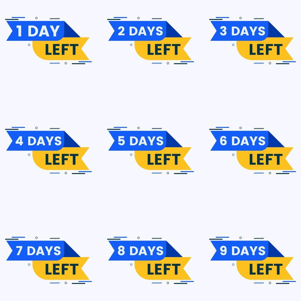 number of days left countdown banner 1 day to 9 days left label set vector