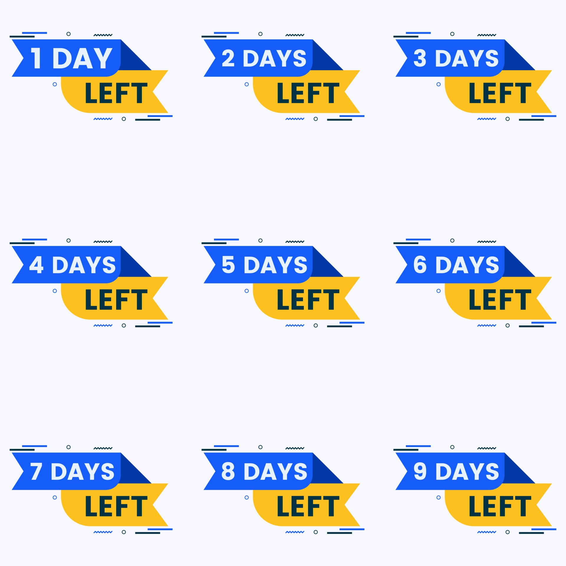 number of days left countdown banner 1 day to 9 days left label set