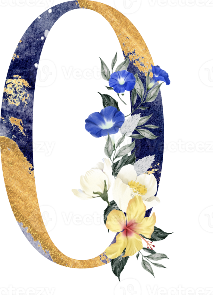 Alphabet and number flower watercolor wedding letter png