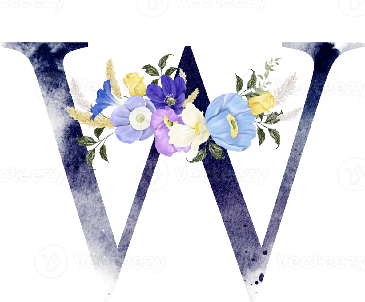Alphabet and number flower watercolor wedding letter png