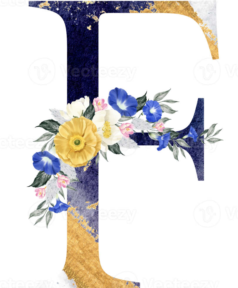 Alphabet and number flower watercolor wedding letter png