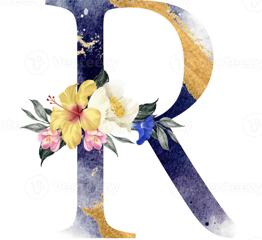 Alphabet and number flower watercolor wedding letter png