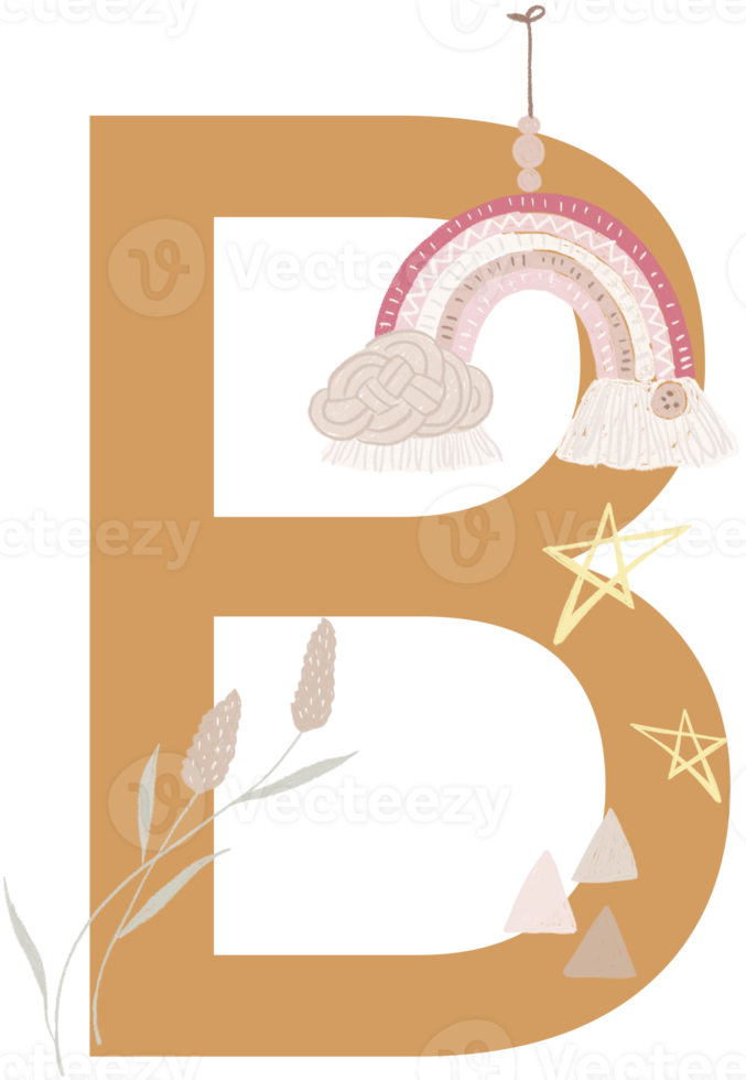 Alphabet and number Boho Baby hand drawn png