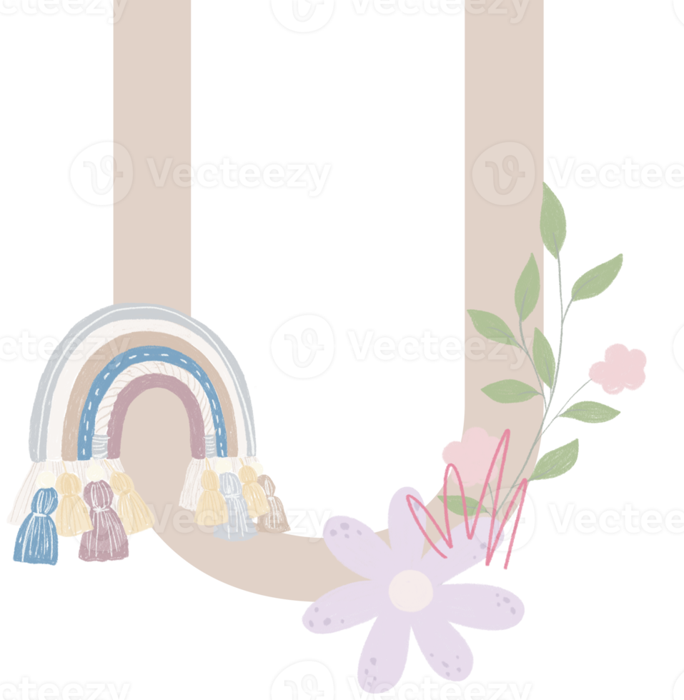 Alphabet and number Boho Baby hand drawn png