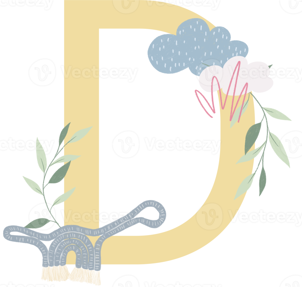 Alphabet and number Boho Baby hand drawn png
