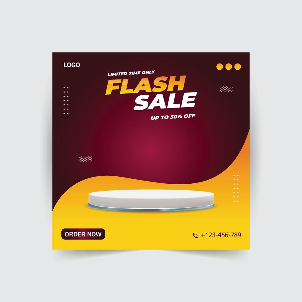Flash sale social media post template with 3d podium. vector