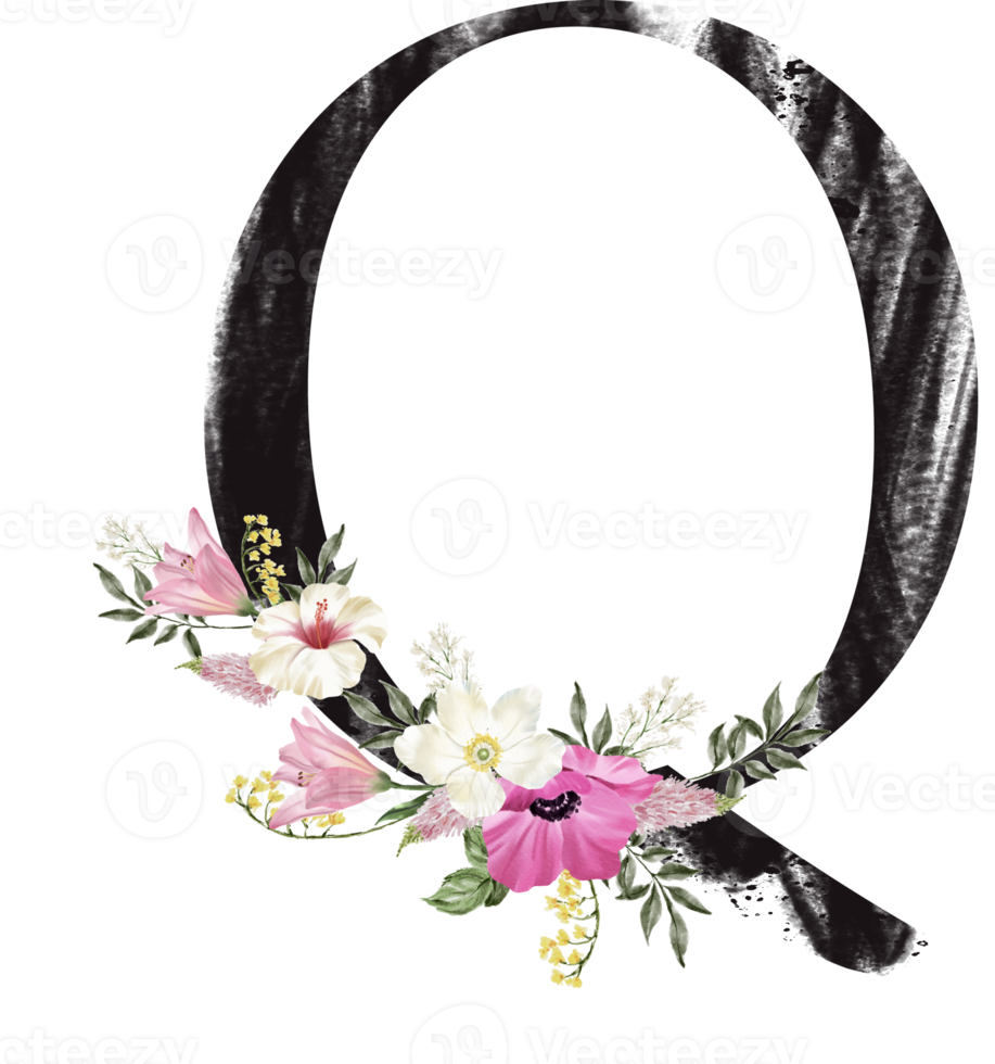 Alphabet and number flower watercolor wedding letter png