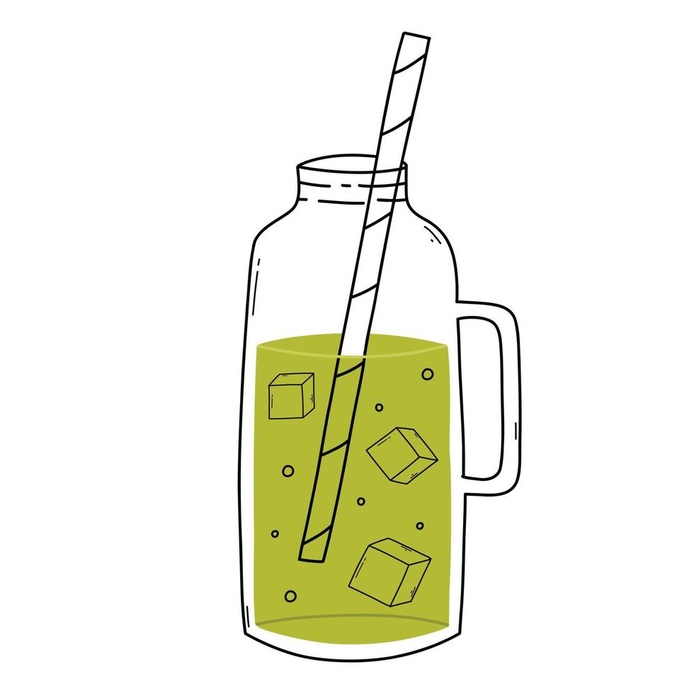 Smoothies in a Bottle. Doodle style. Vector illustration. Hand drawn bottle with smoothie, lemonade, cocktail. Detox smoothie.